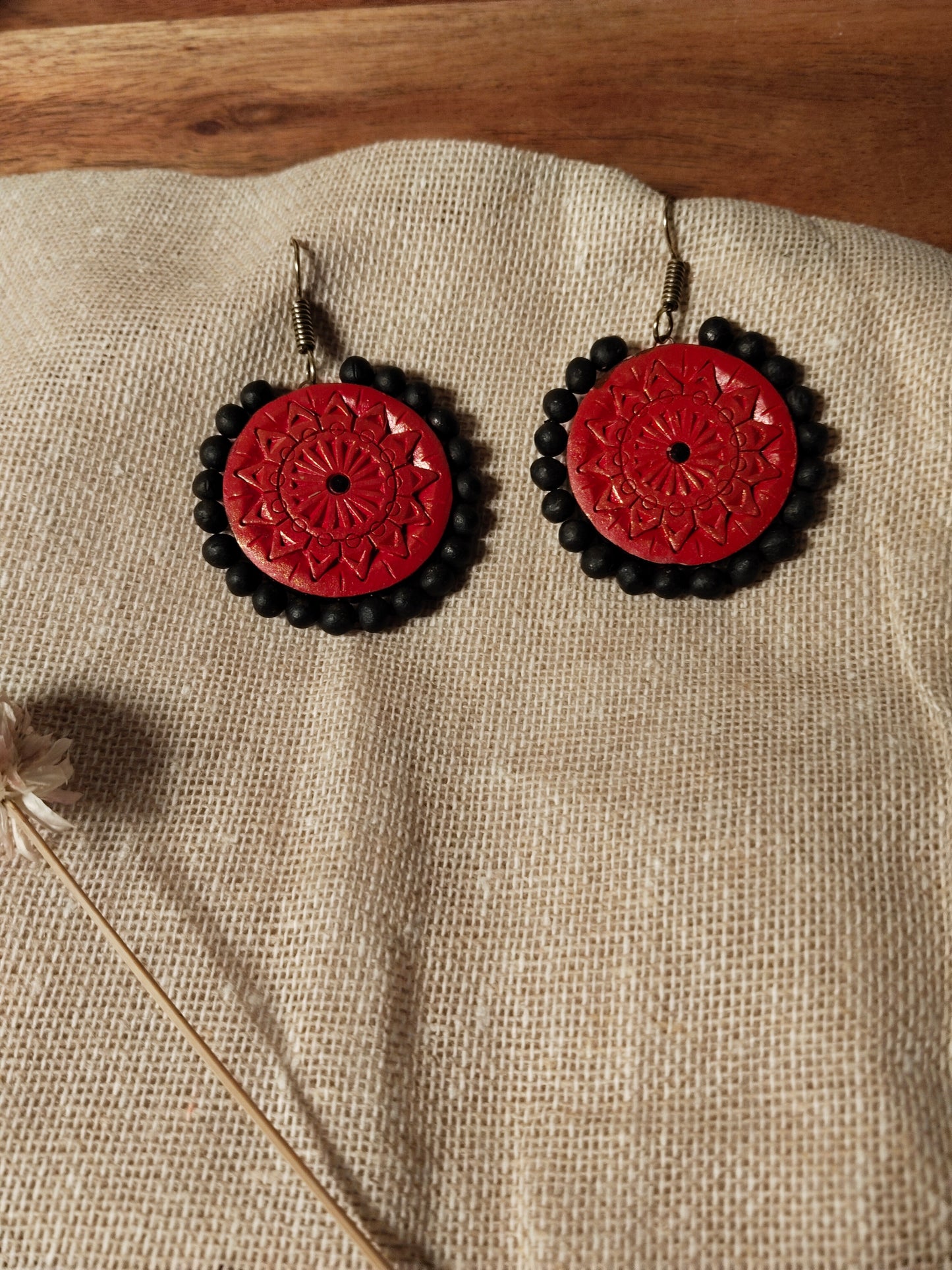 Maroon & Black Terracota Handcrafted Earrings
