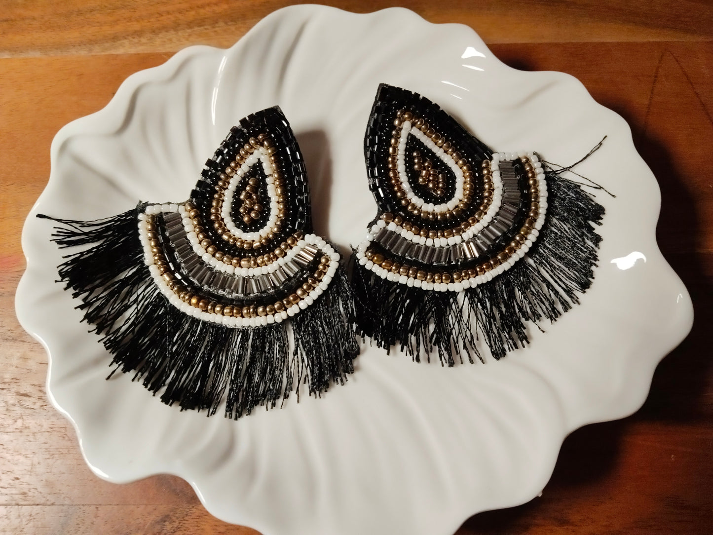 Black Fabric Frilled Earrings