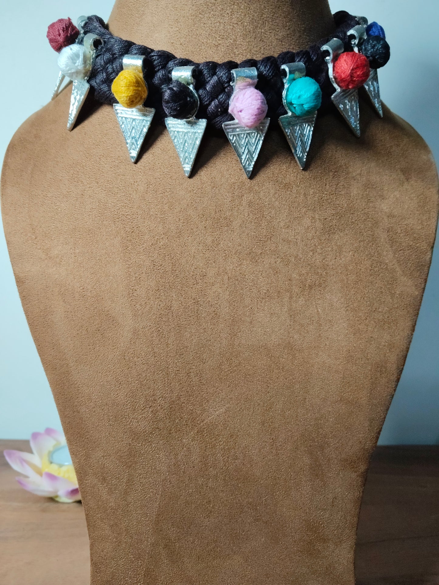 Brown & Multi Color Thread with German Silver Tribal Choker Necklace