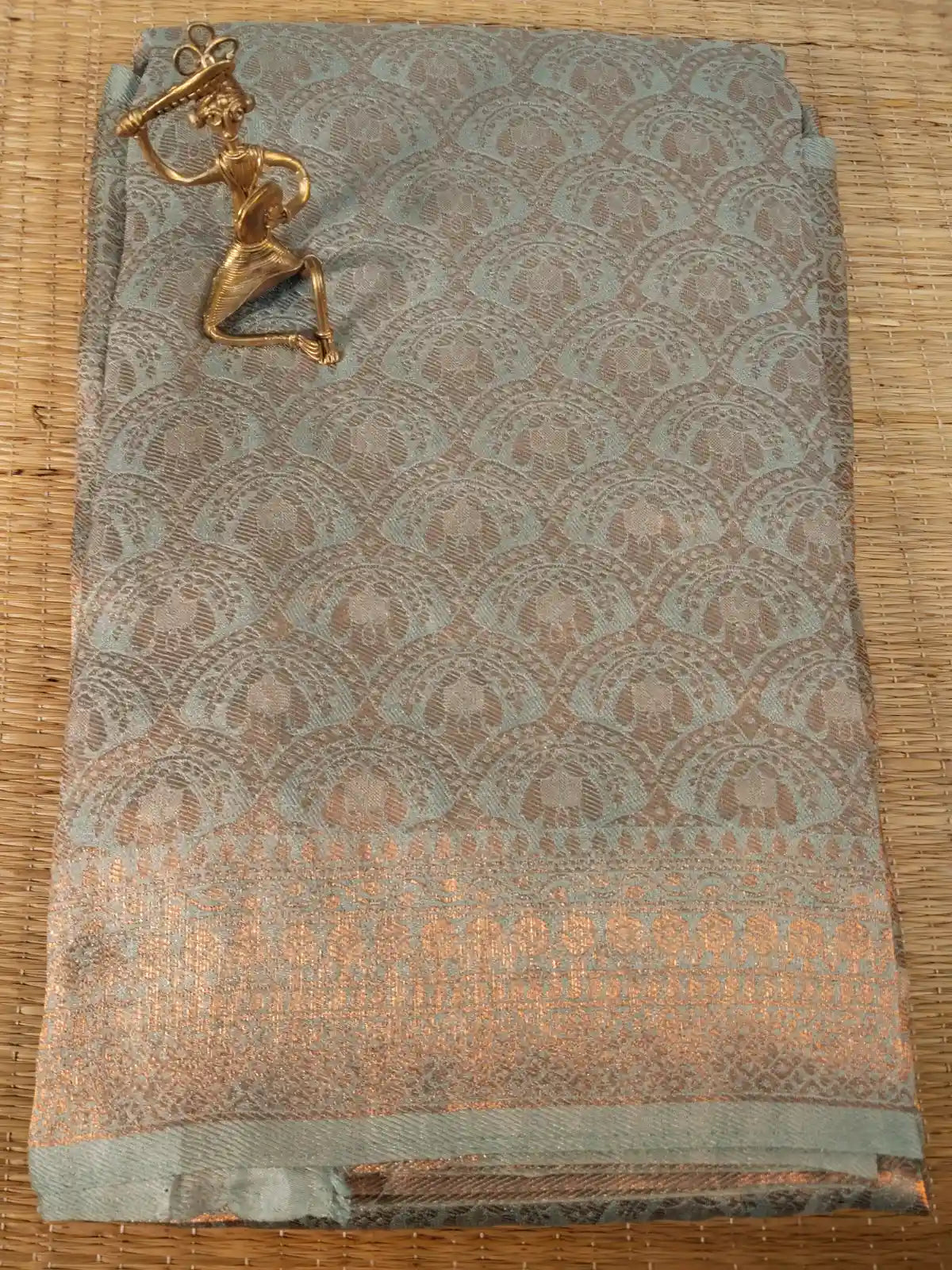 Pastel Blue Kubera Pattu Soft Silk Saree with Copper Zari Work