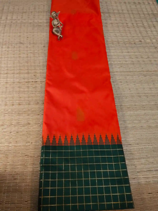 Orange Cotton Silk Saree