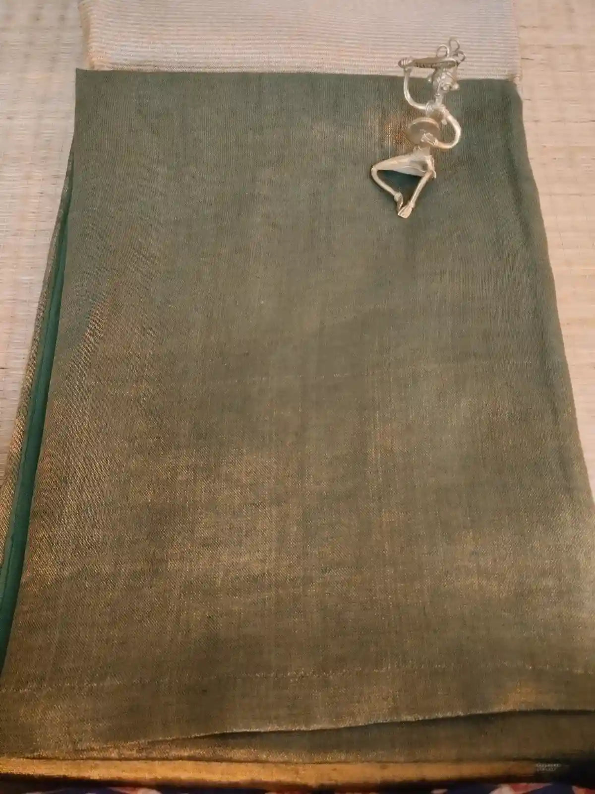 🎁 Green Zari Linen Saree (100% off)