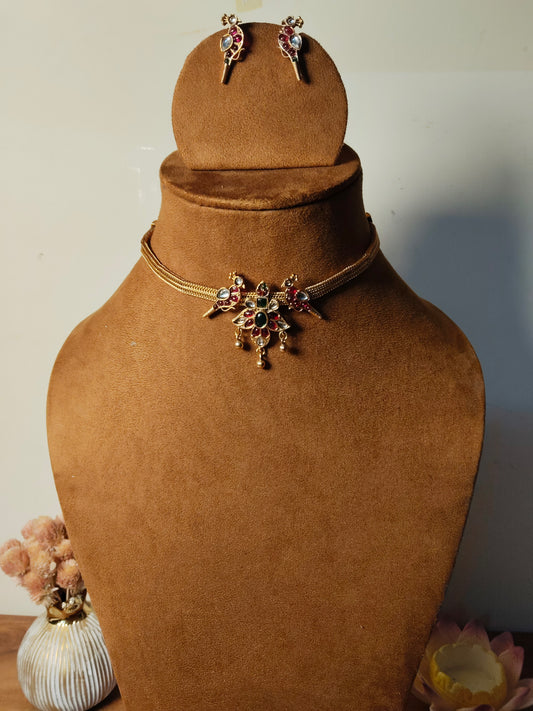 Pink Green White Kemp Gold Polished Necklace Set