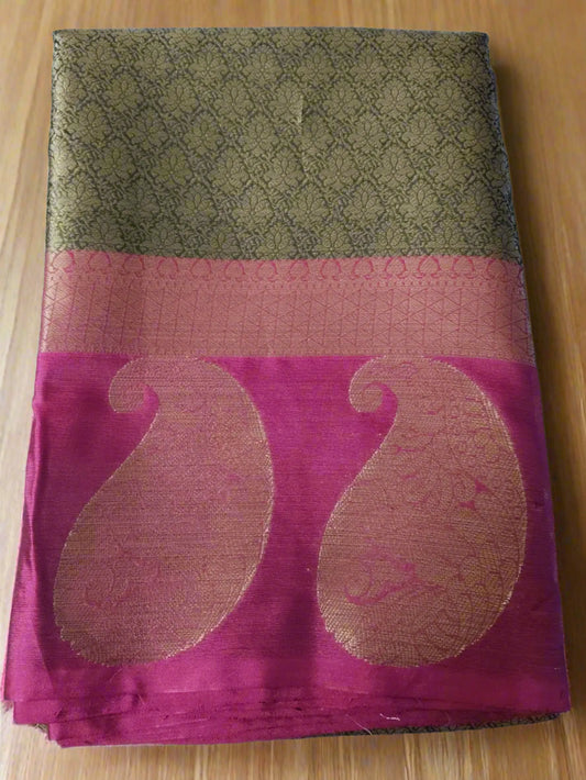 Black Kora Muslin Saree with Tanchoi Design & Paisley Border