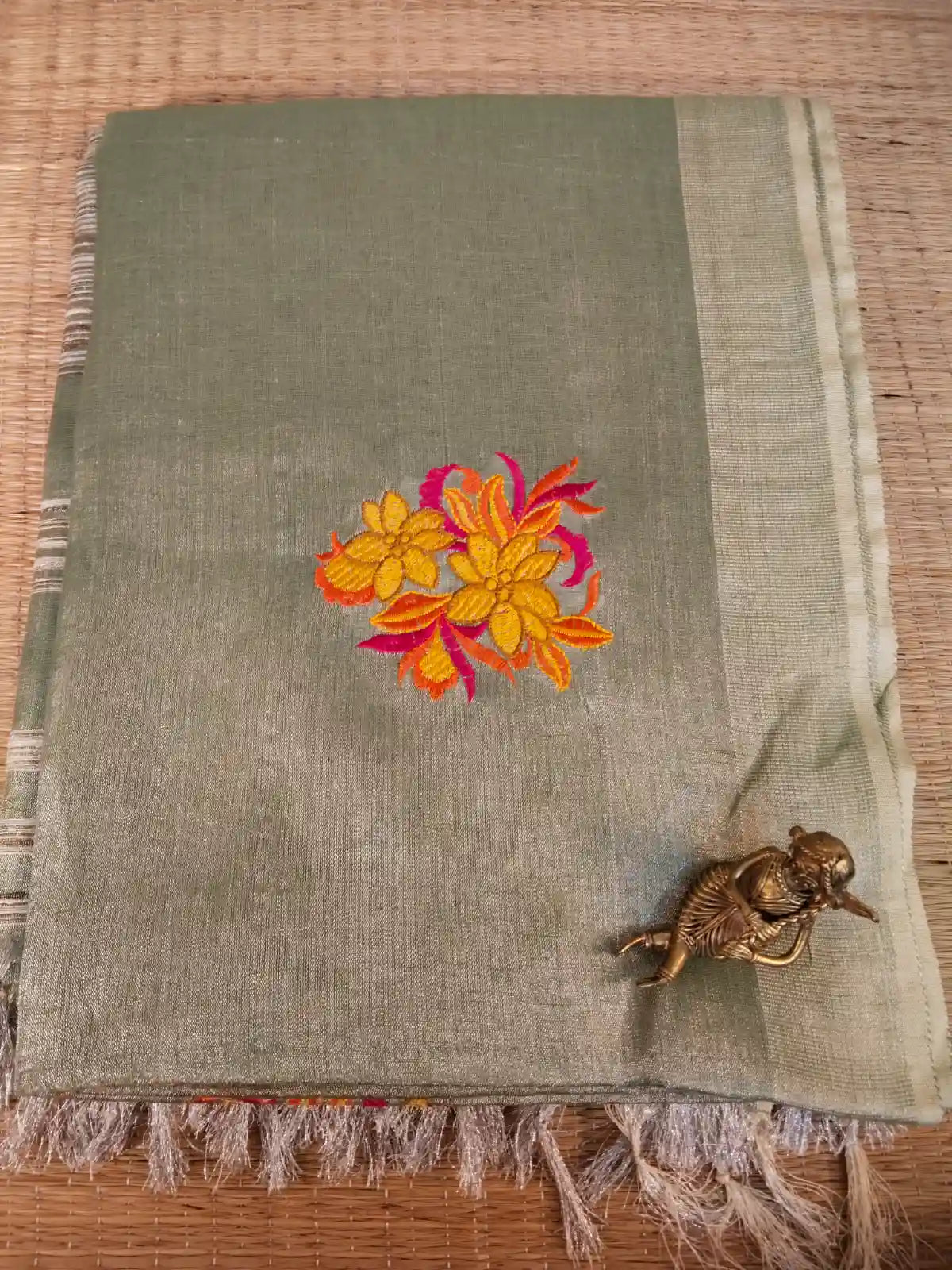 Silver Embroidered Zari Linen Saree