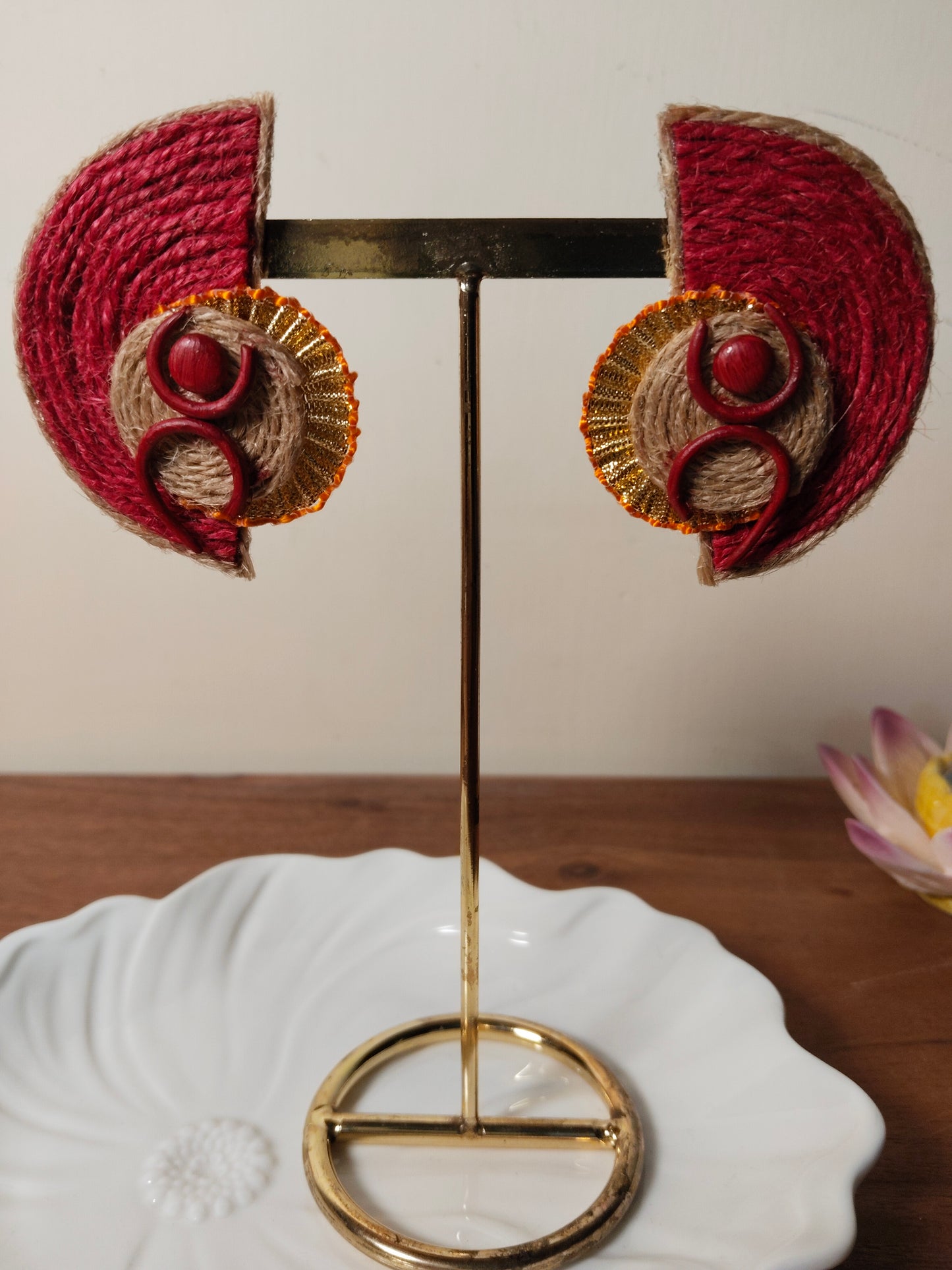 Maroon Jute & Fabric Earrings