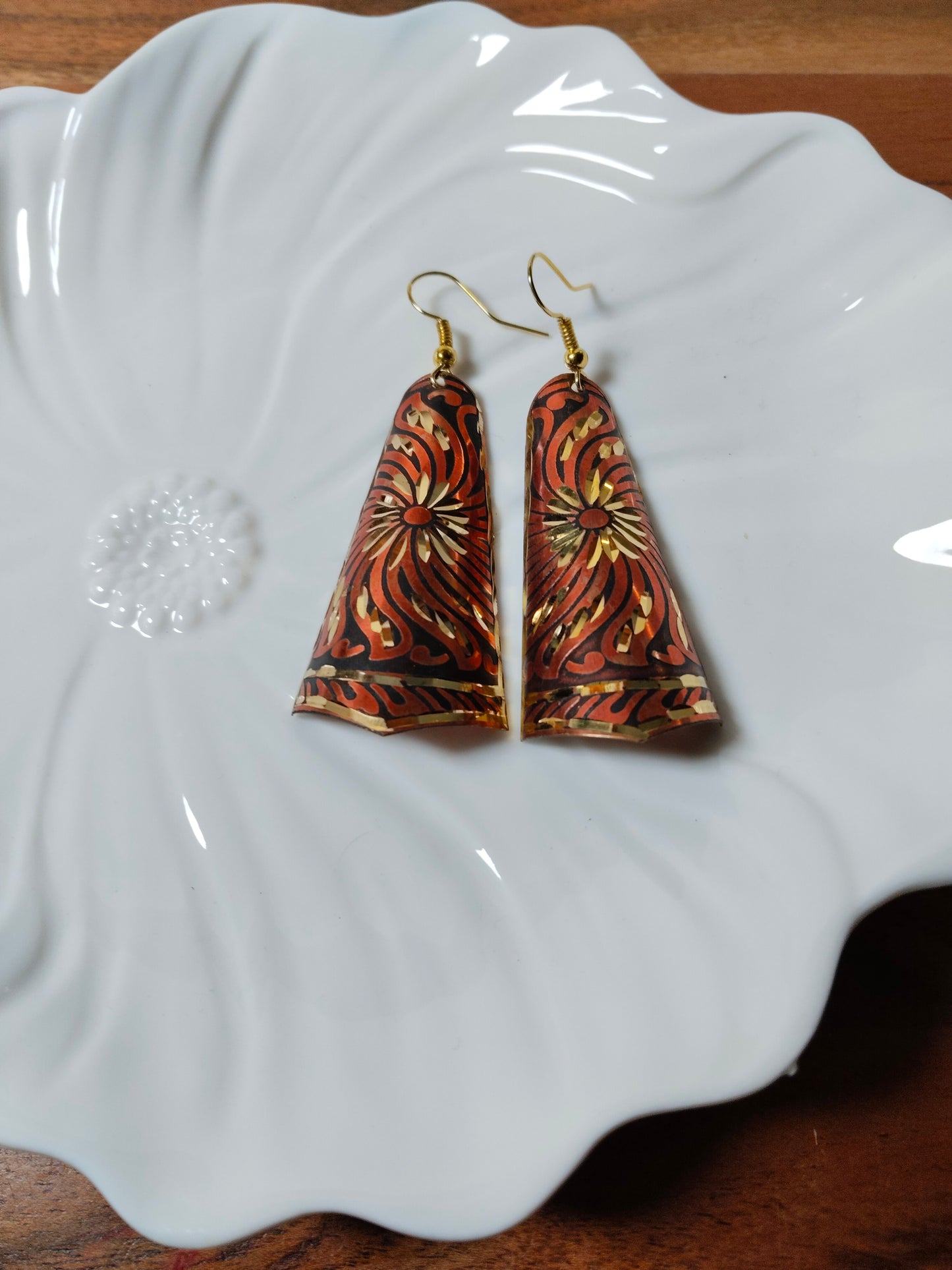 Copper Shaded Carved Metal Danglers