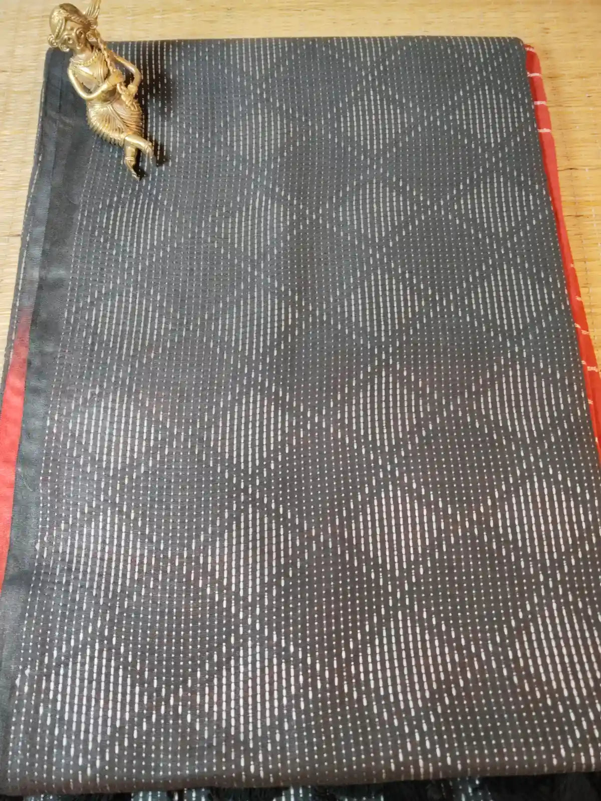 Gray & Red Cotton Viscose Saree
