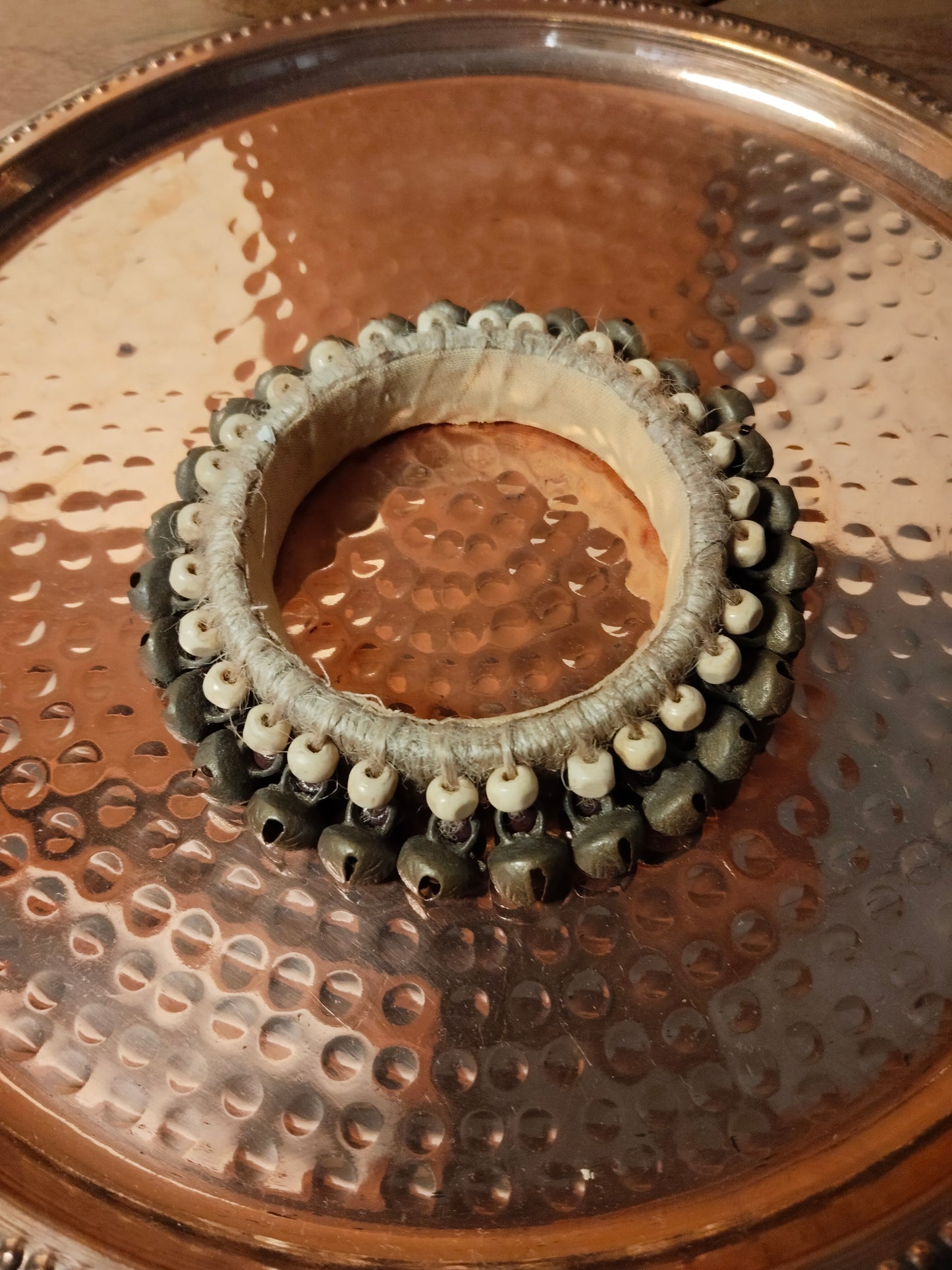 Jute & White Red Beaded Ghungroo Bangle
