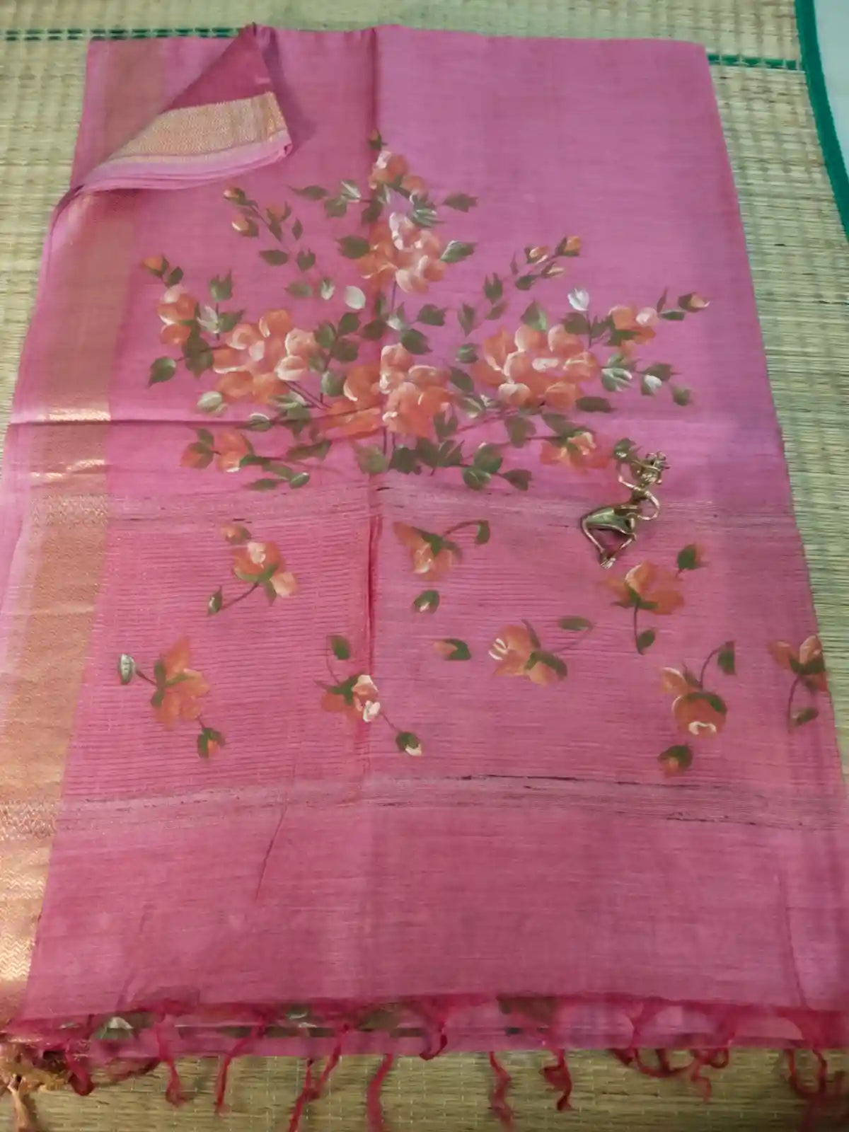 Pink Hand Painted Silk Saree