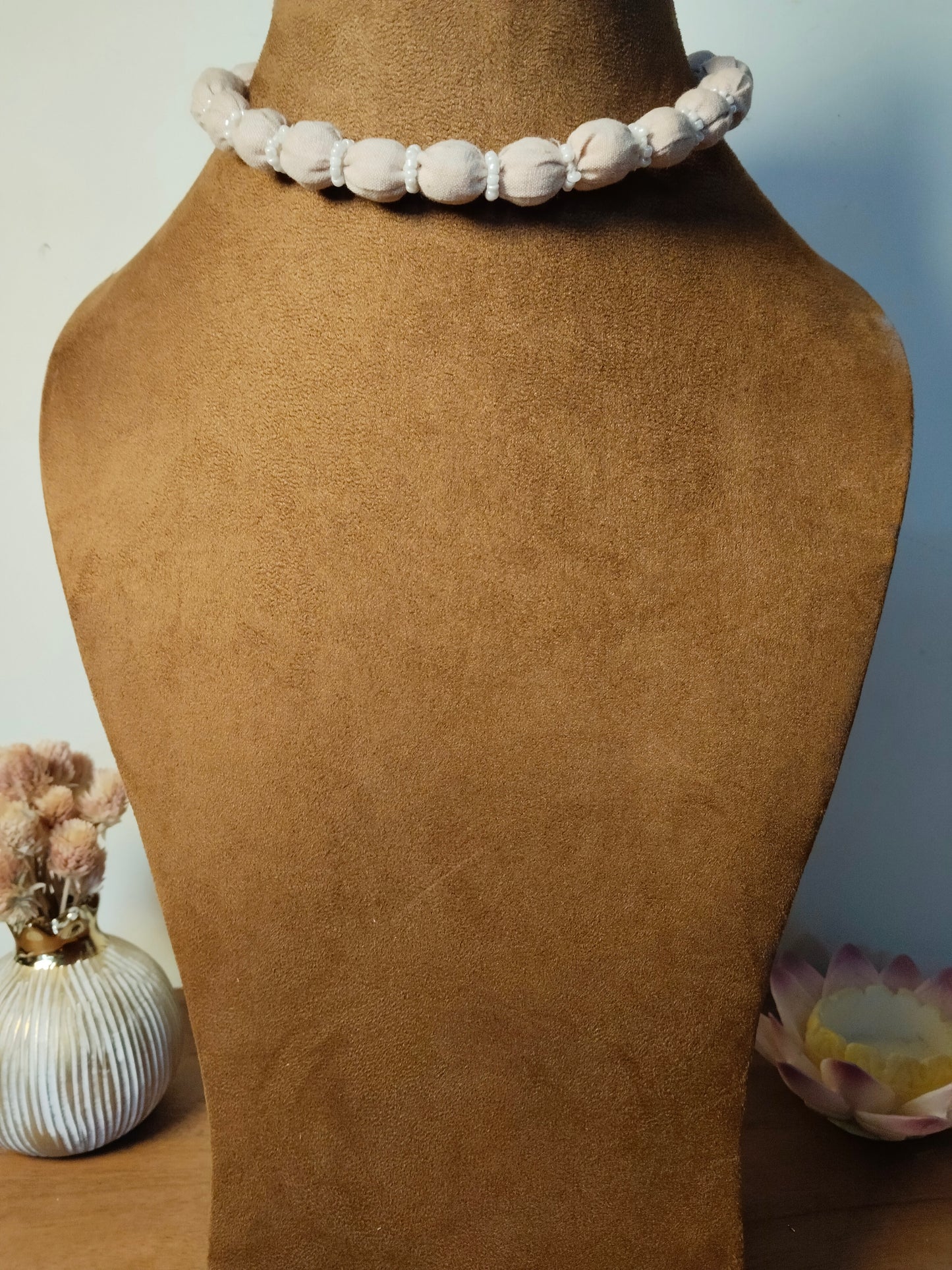 Peach Upcycled Textile Beads Necklace