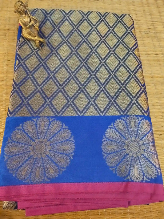 Blue Kora Muslin Saree with Zari Weaving Design