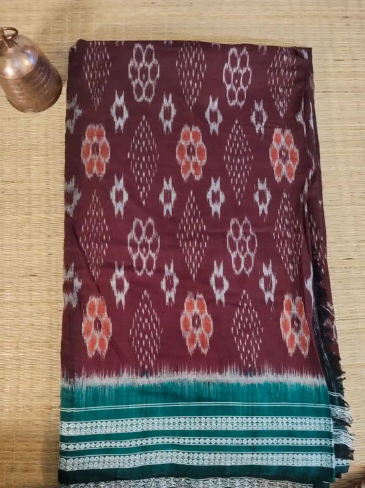 Brown Handwoven Ikat Cotton Saree