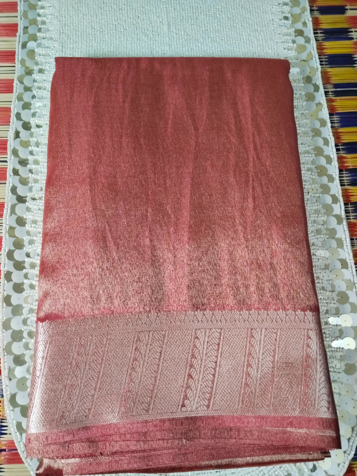 Wine Handwoven Tissue Saree with Silver Zari