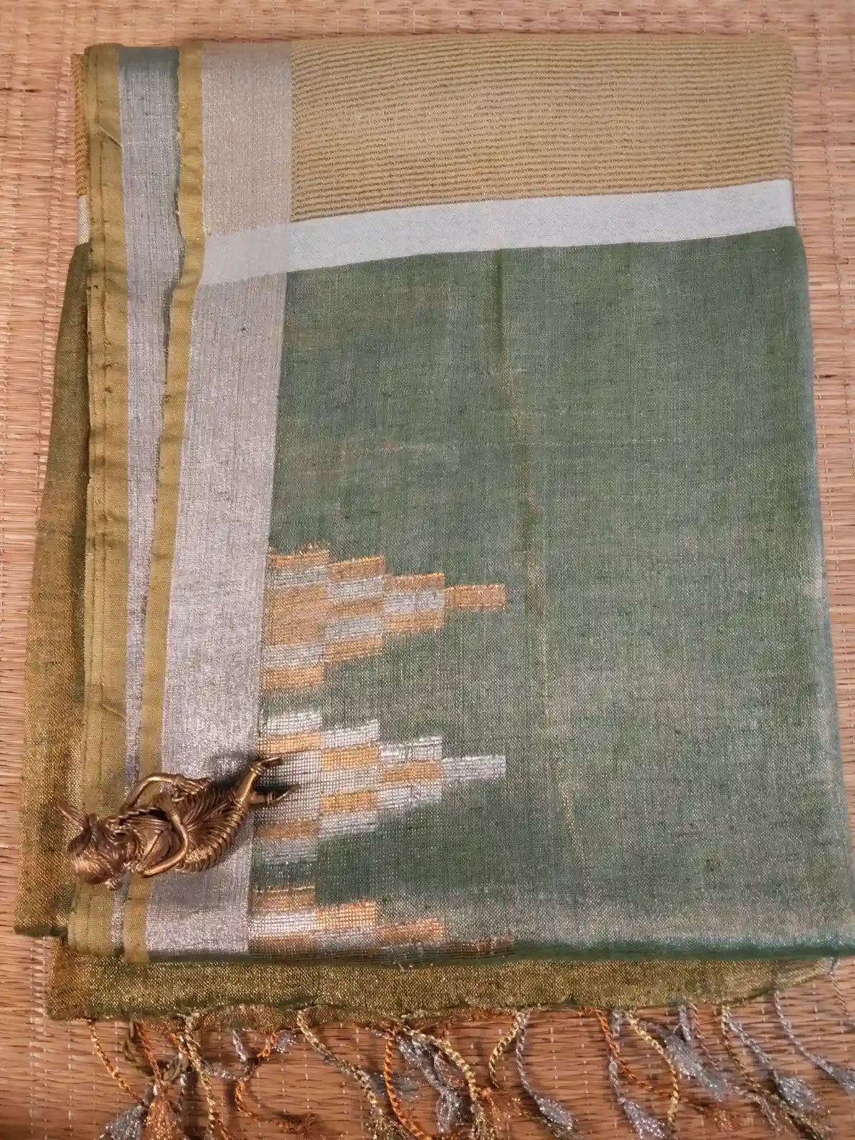 Metallic Green Zari Linen Saree