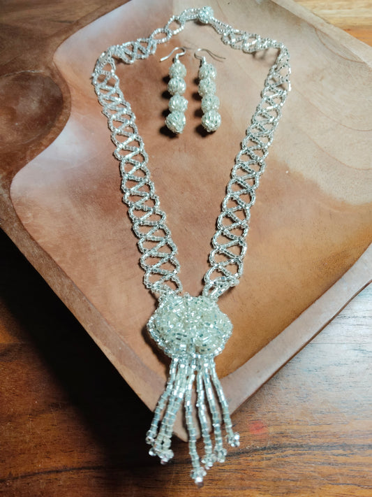 Silver Bead Work Necklace Set