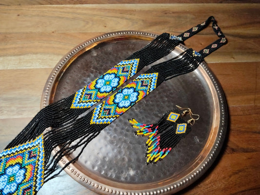 Black & Blue Beaded Necklace Set