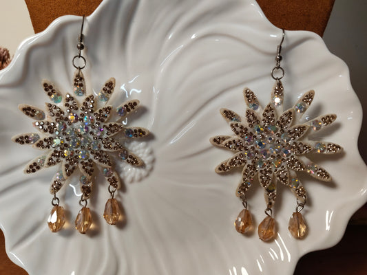 Light Brown Fabric Floral Pattern Earrings