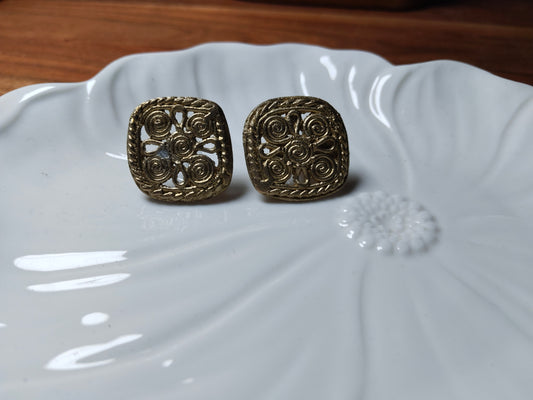 Dhokra Brass Square Studs