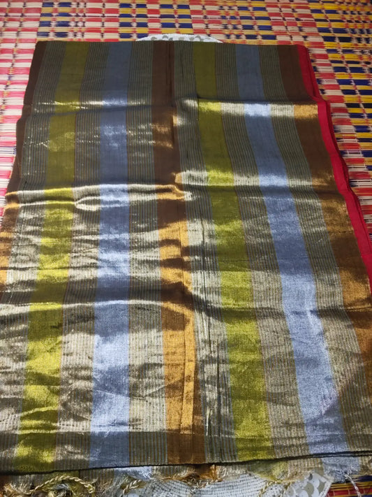 Silver, Green & Copper Tissue Saree