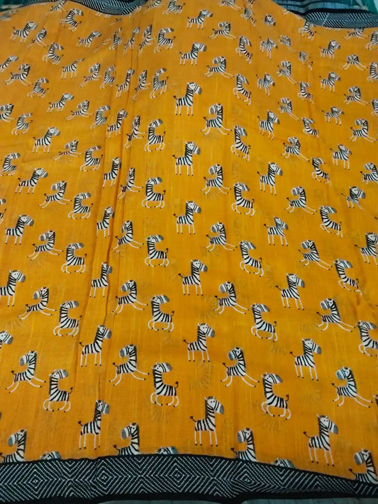 Orange & Black Cotton Saree