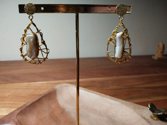 Baroque Pearl Gold Polished Handmade Earrings