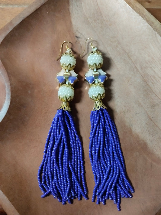 Violet Pearl & Tasseled Bead Earrings