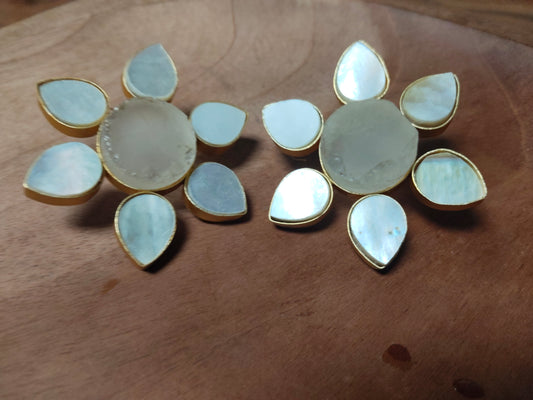 Mother of Pearl & White Quartz Druzy Studs