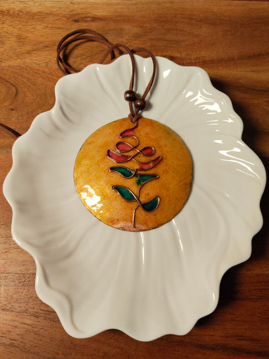 Copper Patwa Orange Enamel Handcrafted Tree Pendant Chain