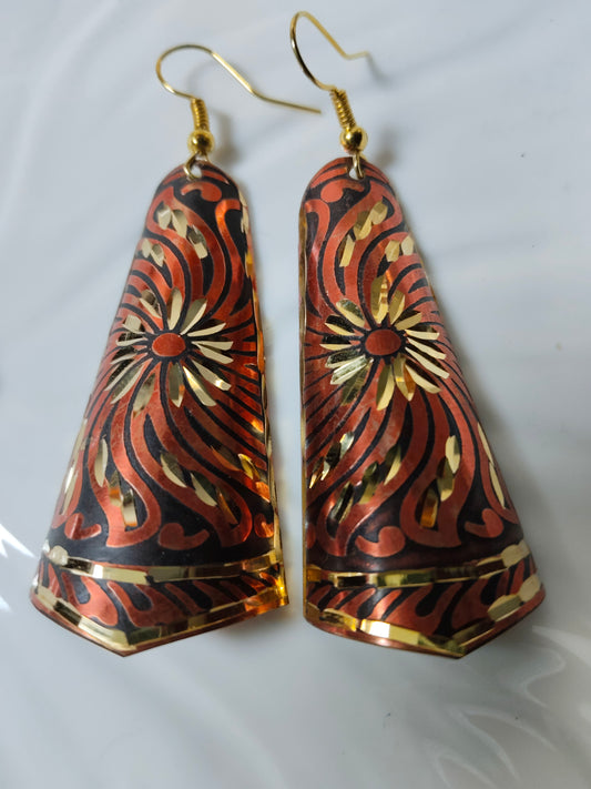 Copper Shaded Carved Metal Danglers