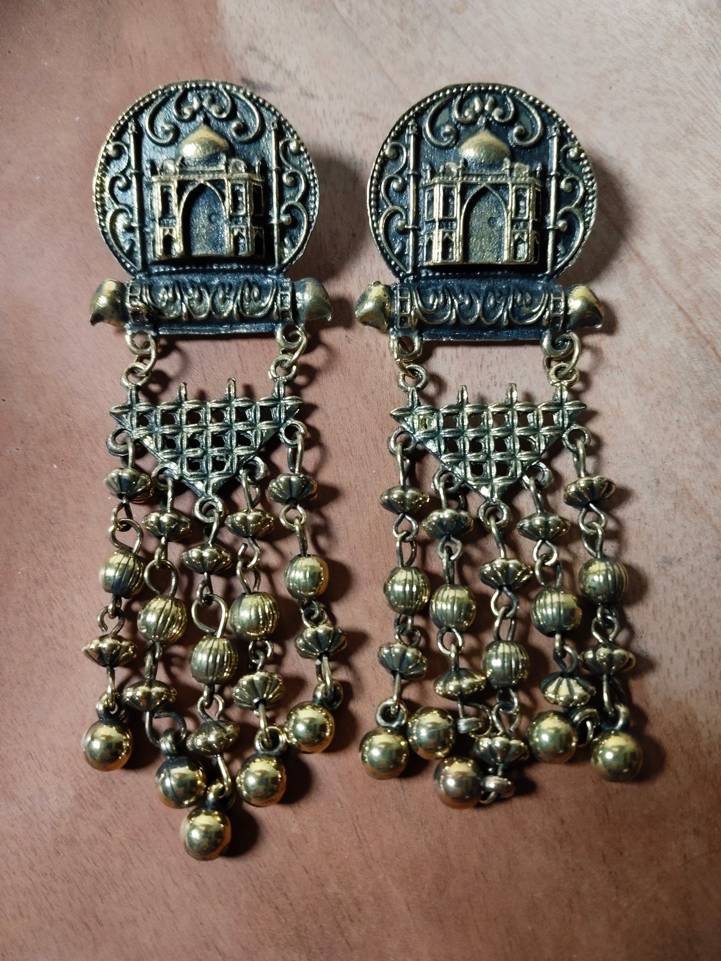 Oxidized Gold Taj Mahal Earrings