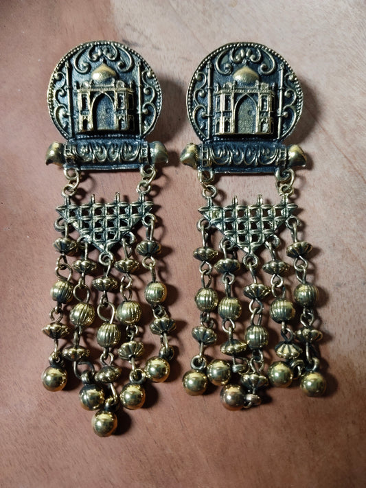 Oxidized Gold Taj Mahal Earrings