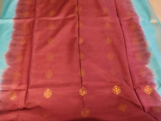 Dark Maroon & Blue Cotton Viscose Saree