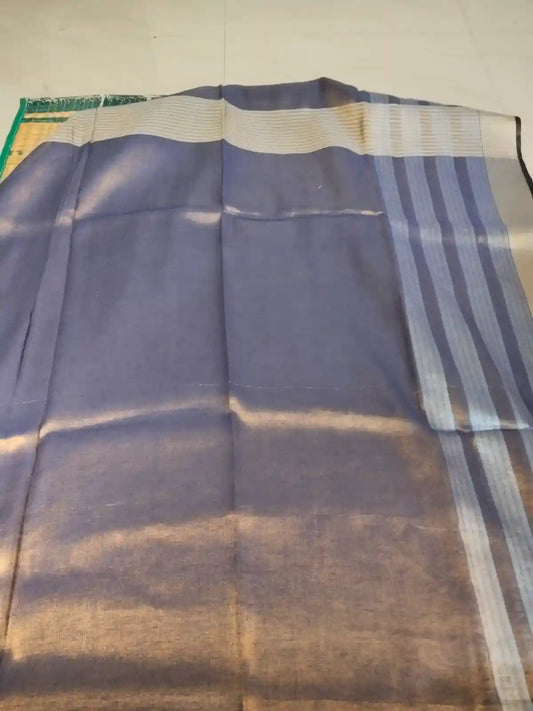 Metallic Blue Zari Linen Saree