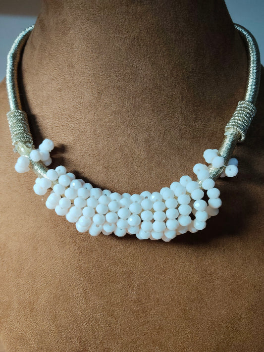 Light Pink Beaded & Gold Threaded Necklace