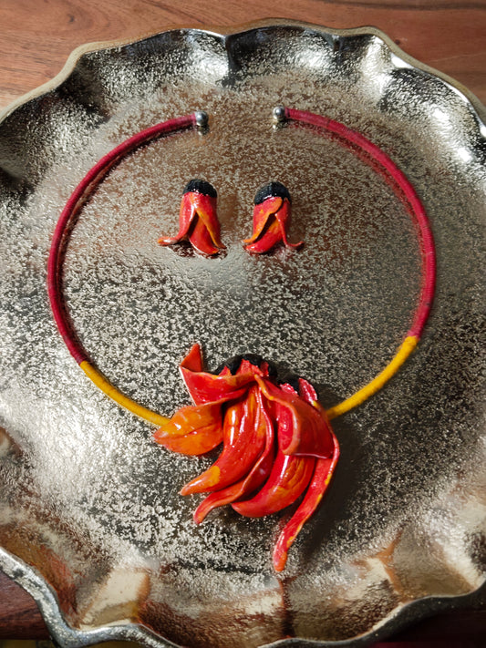Orange Clay Flower Necklace Set