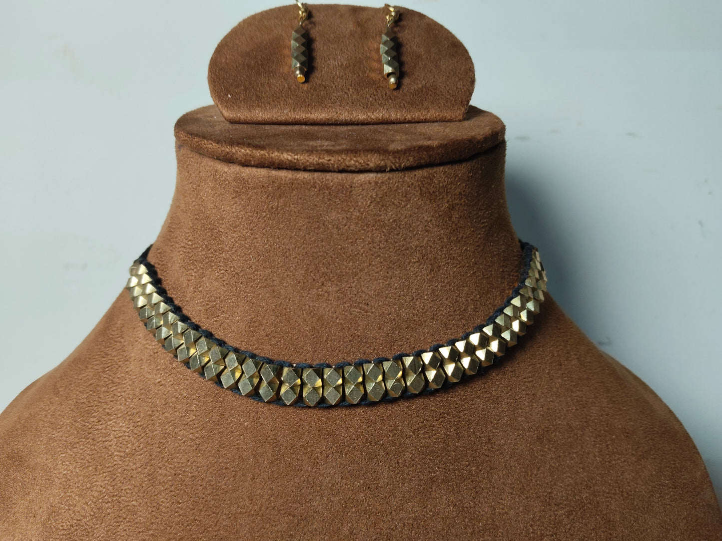 Gold Brass Choker & Earrings