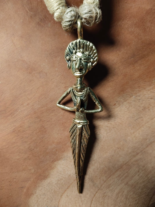 Dhokra Beige Thread & Brass Tribal Necklace