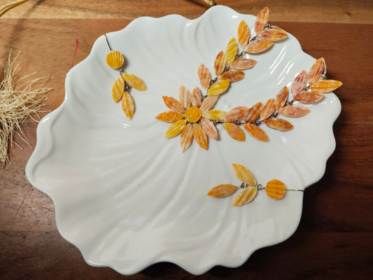 Light Yellow & Orange Seashell Pendant Handcrafted Necklace Set