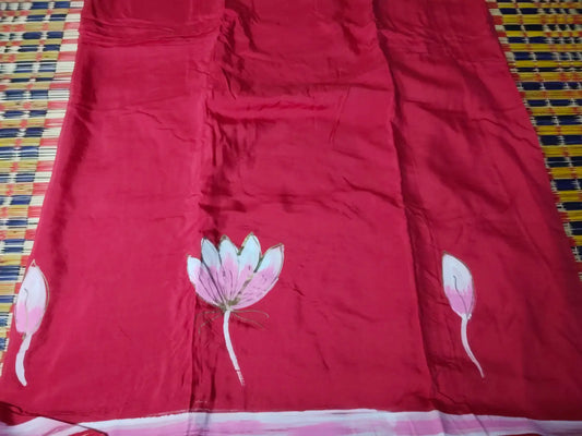 Red Handpainted Silk Saree