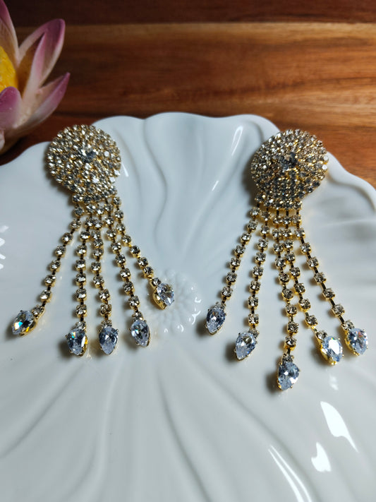 Gold Plated Crystal Studded Drop Earrings