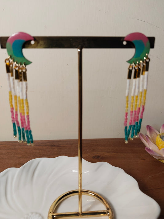 Multi Color Wood & Bead Boho Earrings