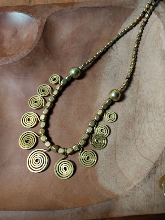 Dhokra Brass Spiral Alignment Necklace