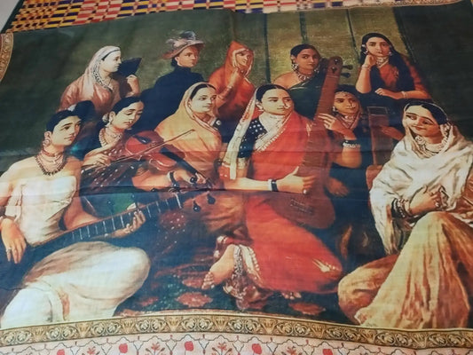 Pallu of Green Linen Blend Block Print Saree