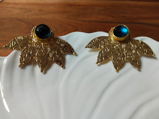 Dark Blue Bead Textured Gold Studs