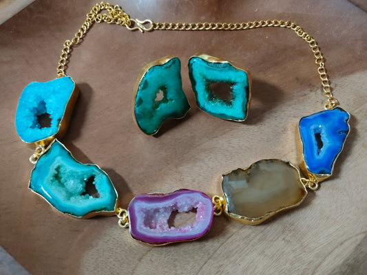 Multi Color Agate Choker Necklace Set