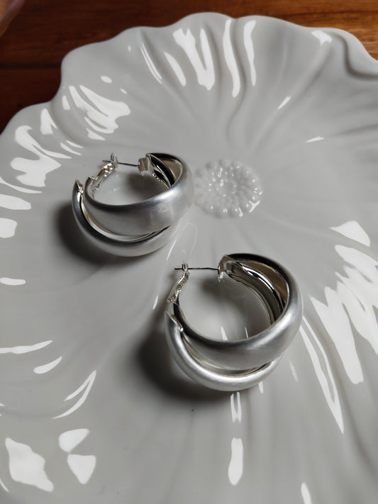 Rhodium Plated Matte Finish Hoop Earrings
