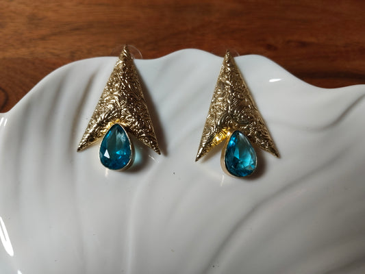 Light Blue Bead Textured Gold Studs