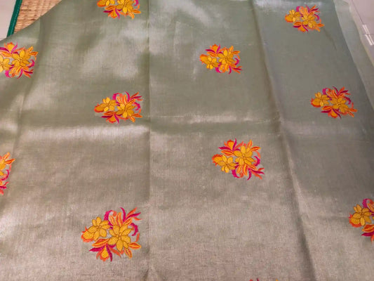 Silver Embroidered Zari Linen Saree