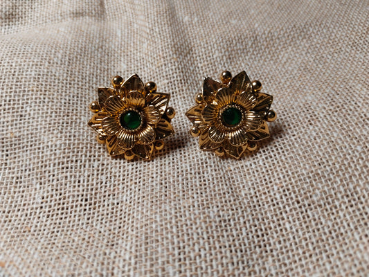 Green Stone Flower Earrings